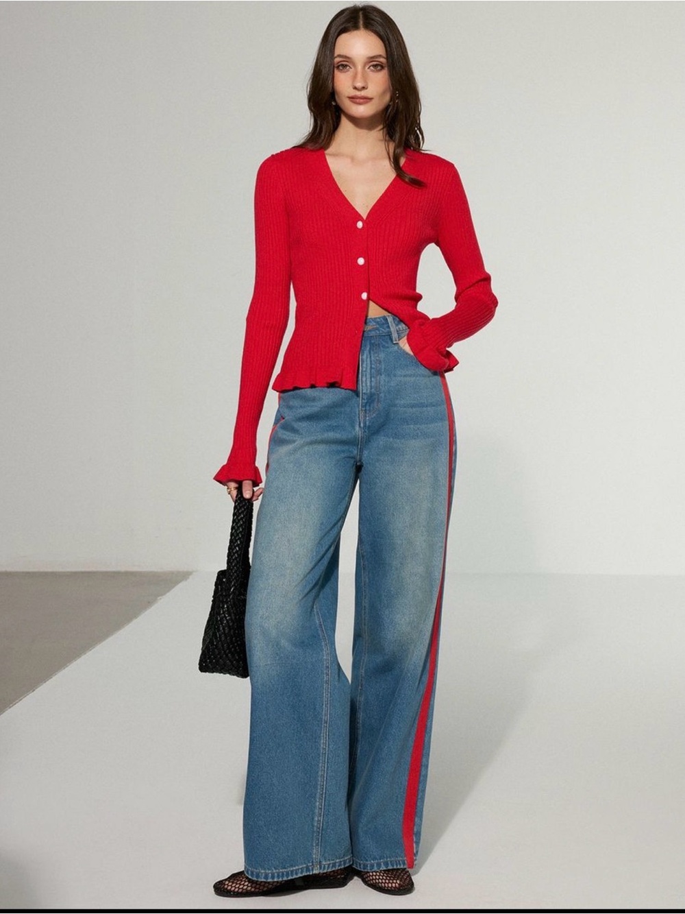 NWT Commense 2pc Red Side Striped Jeans and Red Sweater Sz 4/Sm